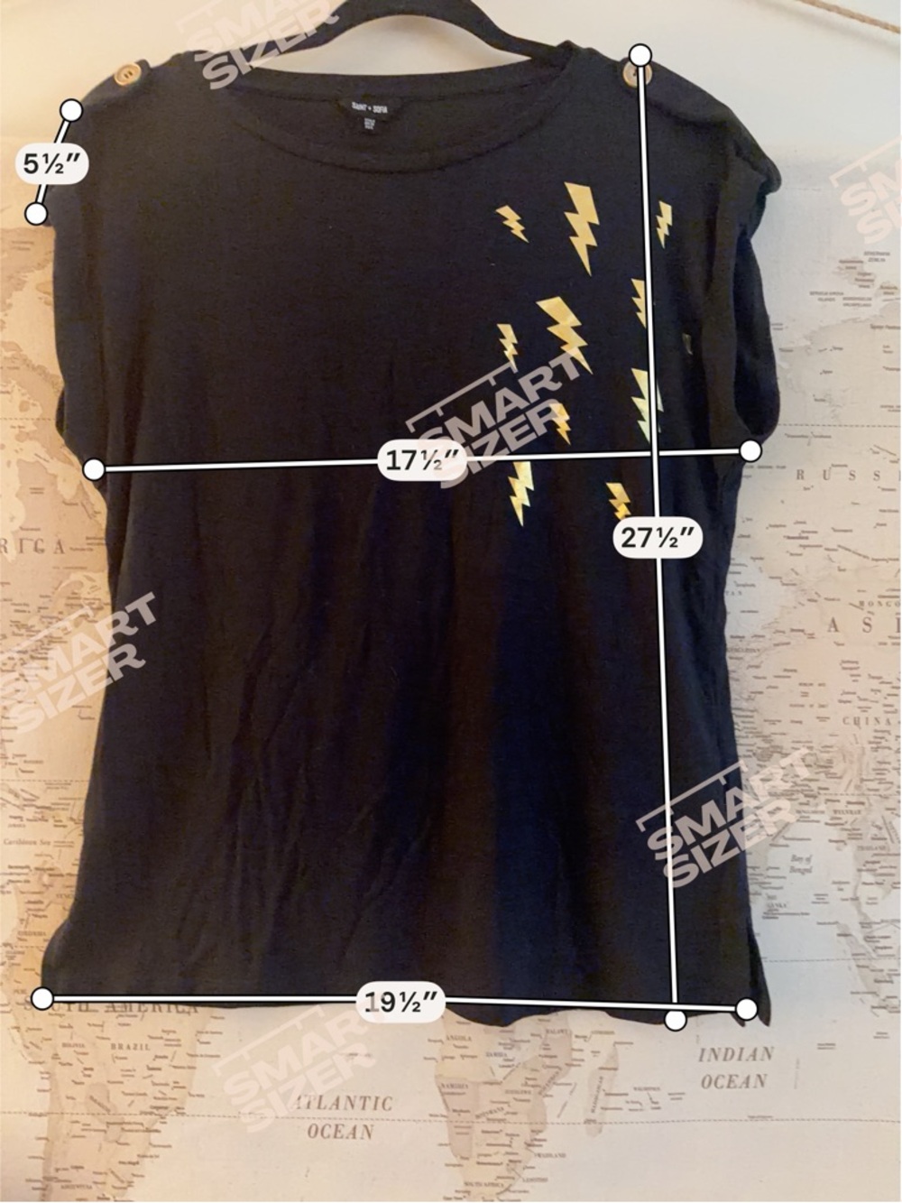 Saint + Sofia Woman's Black Short Sleeve Tee with Gold Lightning Motif - Picture 6 of 10